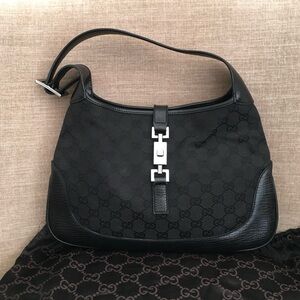 Authentic Gucci Jackie hobo bag black monogram canvas